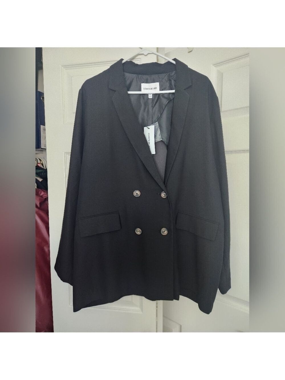 NWT Elizabeth And James Black Relaxed Fit Double Breasted Blazer Sz XXL